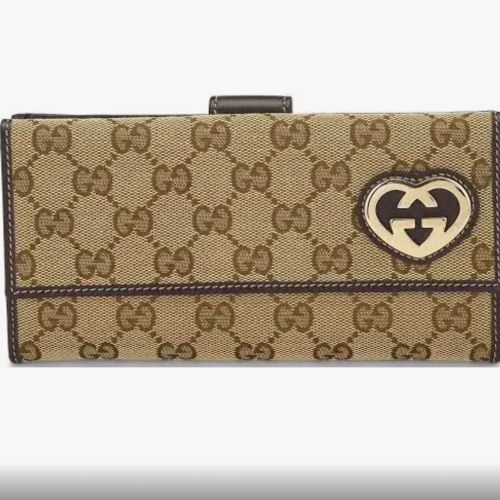 Authentic Gucci GG Canvas Heart Wallet